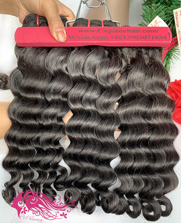 Csqueen 9A Loose Curly 3 Bundles with 13 * 4 Transparent lace Frontal Unprocessed hair - Click Image to Close